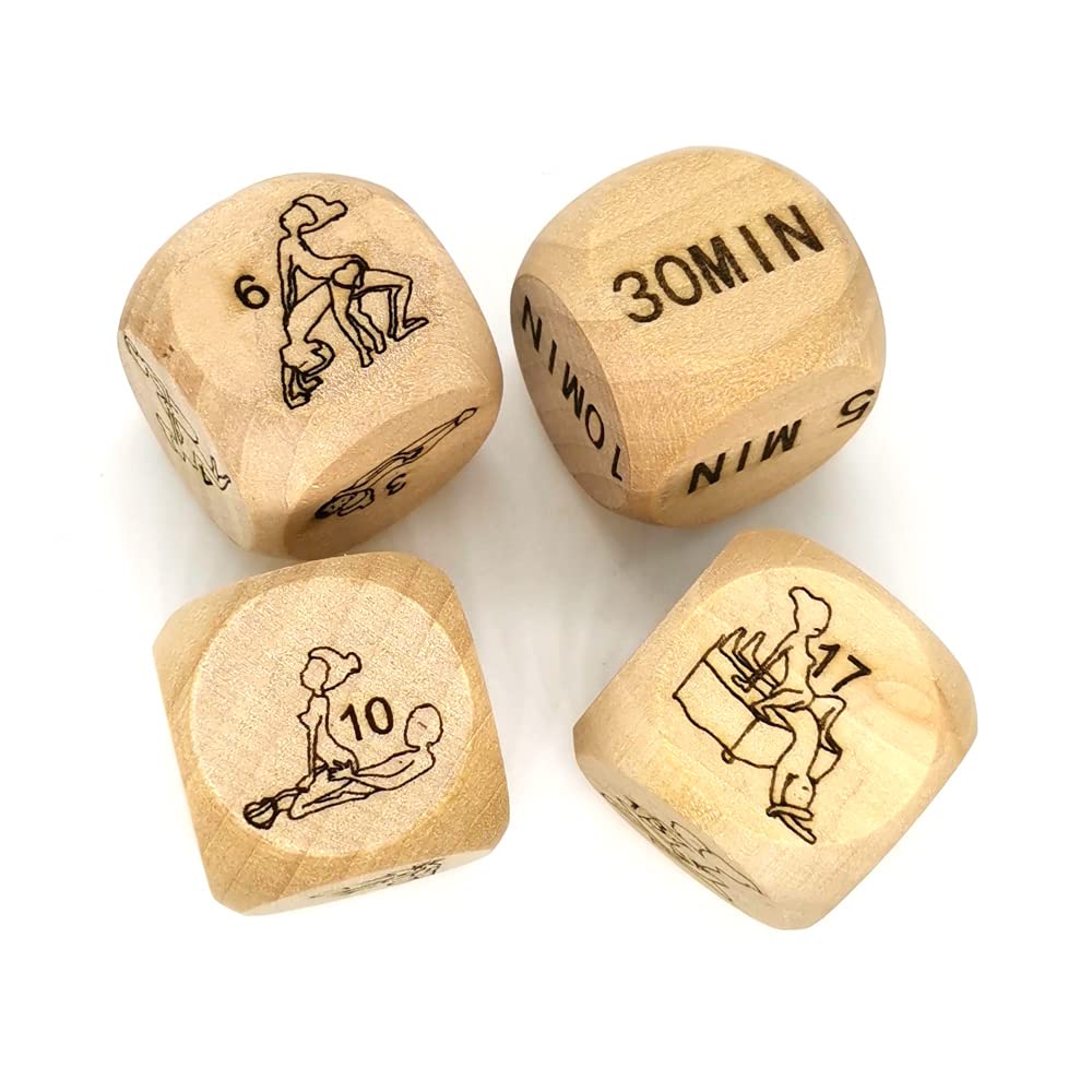 Set Dadi In Legno Per Appuntamenti Romantici – Gioco Da Tavolo Per Coppie – 4 Dadi Incisi + Borsa