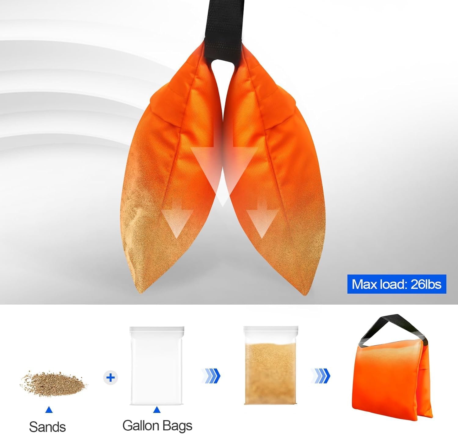 EMART Sacchi di Sabbia per Uso Intensivo Arancione Borsa peso Studio Fotografico Design a Bisaccia per Cavalletto Fotografico, Treppiede Leggero,Set Cinematografici, Produzioni dal Vivo -4 Confezioni