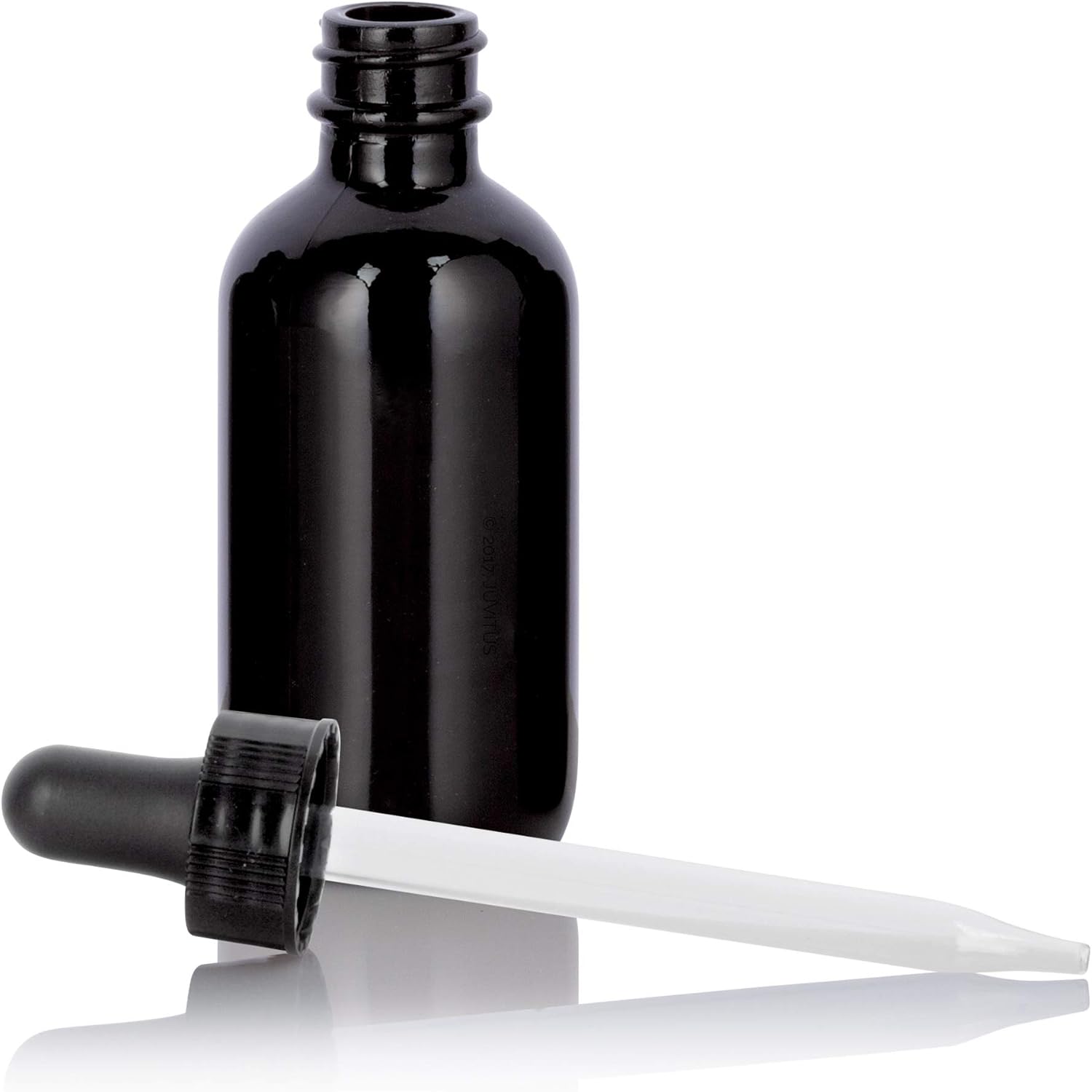 JUVITUS 2 oz Black Glass Luxury Boston Round Bottle with Black Dropper + Funnel (6)