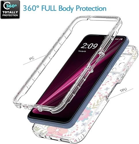Miniatura 10 de Funda para REVVL 6 5GT Phone 5G TMAF025G con protector de pantalla de vidrio templado, funda protectora de TPU transparente floral a prueba de