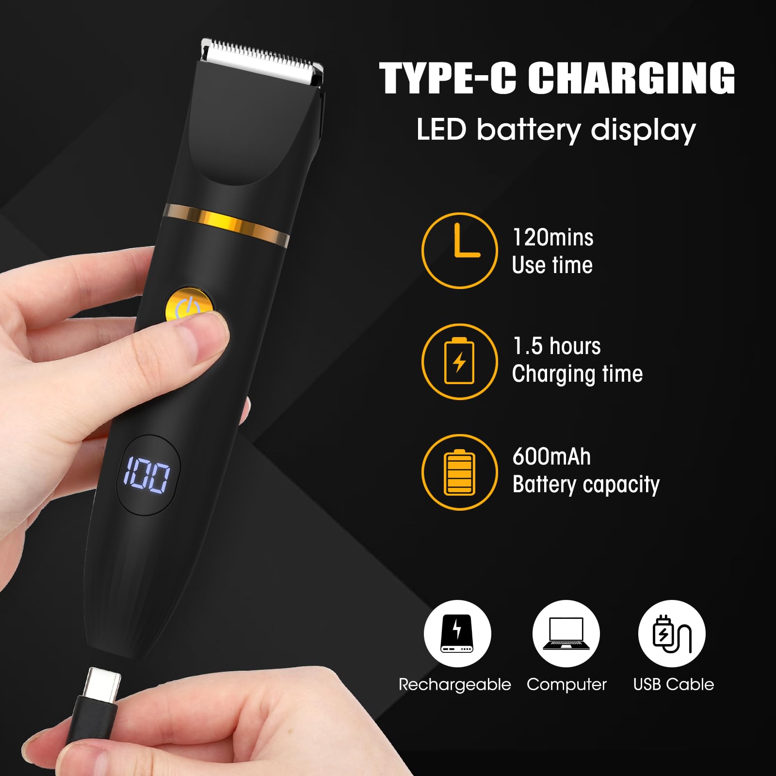 Rasoio elettrico 3 in 1 impermeabile IPX6 con rifinitore di precisione e rasoio per corpo, naso, inguine, gambe e petto, display a LED