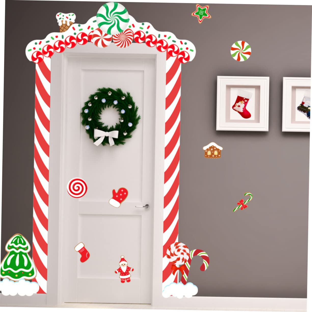 PRETYZOOM 4 Set Adesivi Natalizi Per Telaio Della Porta Muro Di Natale Decorazione Natalizia La Finestra Di Natale Aggrappa Ornamento Di Pan Di Home Decor Rosso Carta Rivestita