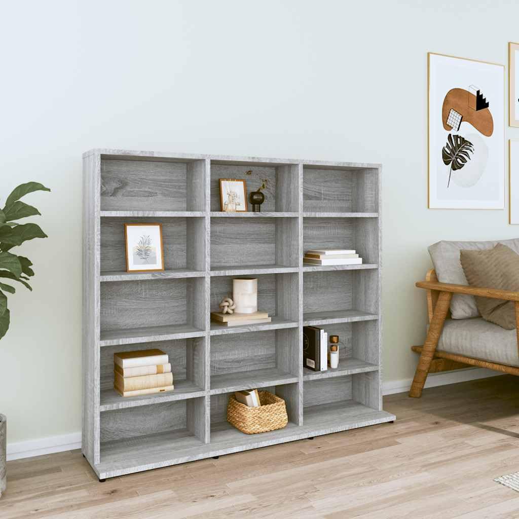 CD-Regal Grau Sonoma 100x23x89,5 cm Holzwerkstoff mit offenen Fächern für CDs, DVDs und Schallplatten, vielseitig als Aktenregal oder Lagerschrank nutzbar, inklusive Wandhalterung