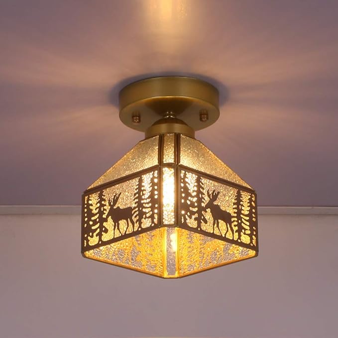 Generic Gebrandschilderd glas Tiffany Lamp Glas Verlichting Gangpad Licht Trap Licht Veranda Licht Balkon Licht Puur Messing Herten Licht photo 3