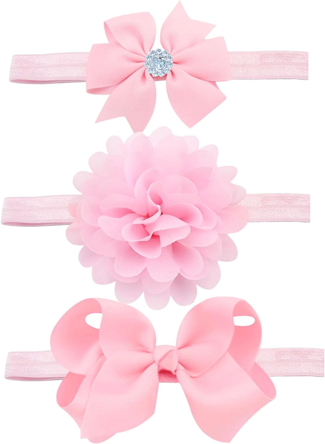 3pcs/Set Baby Kids Girls Bowknot Headband Toddler Elastic Hair Band Headwear Bow for Newborn Infant Toddlers (Pink)