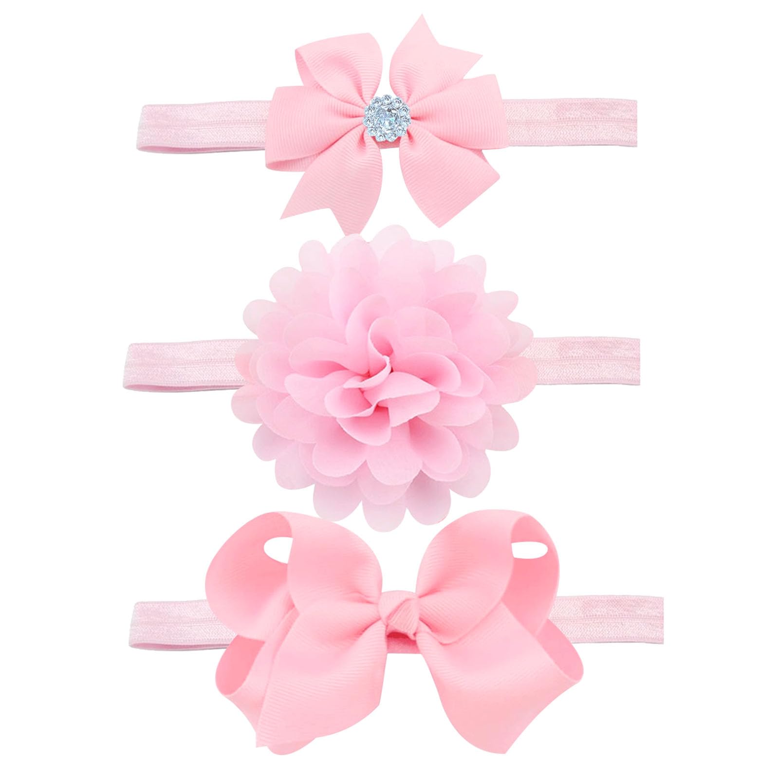 Yueshop 3pcs/Set Baby Kids Girls Bowknot Headband Toddler Elastic Hair Band Headwear Bow for Newborn Infant Toddlers (Pink)