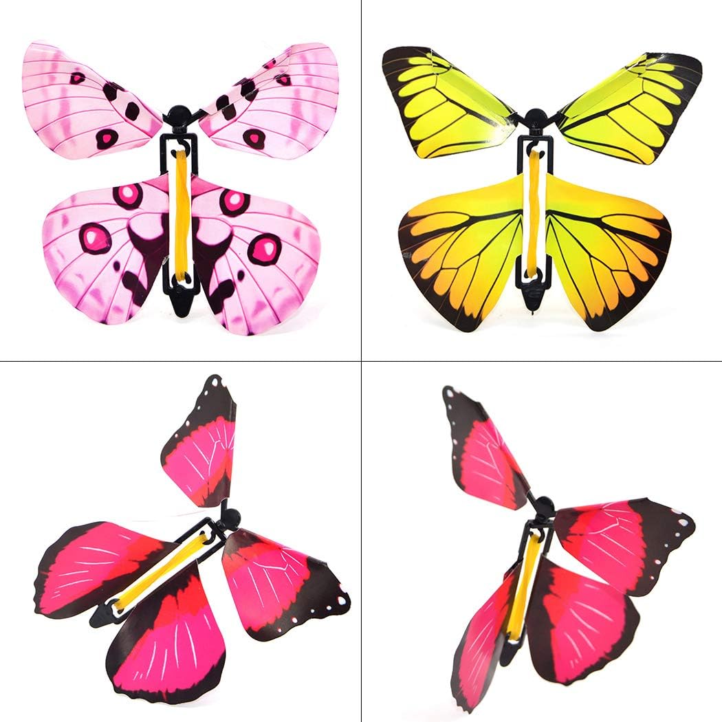 B bangcool Magic Flying Butterflies Rubber Band Powered Funny Wind Up Butterfly Toy Fairy Toy Surprise Gift (6pcs)