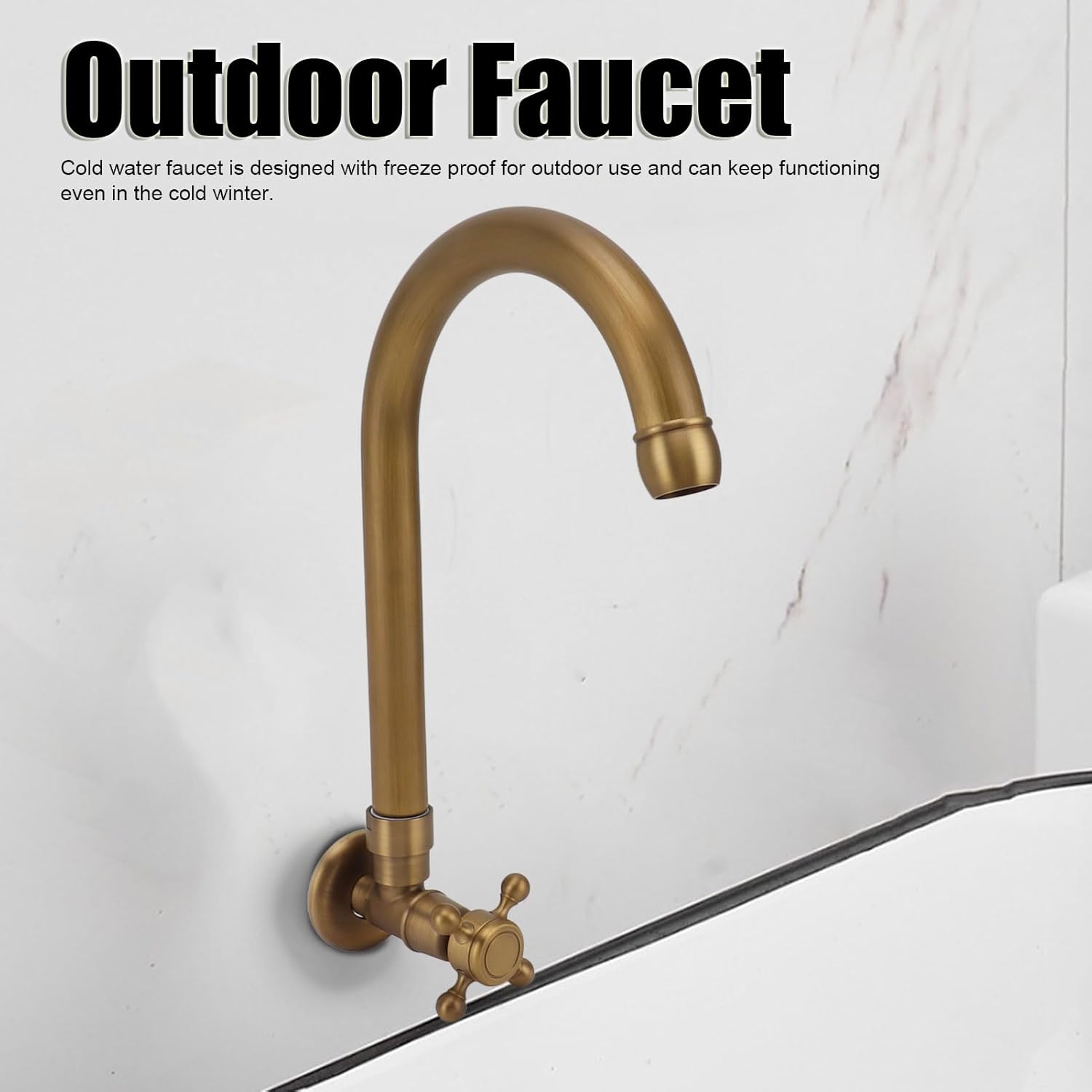 AYNEFY Cold Water Faucet, High Arc Wet Bar Sink Faucets Antique in Wall Frost Crack Prevention 360 Degree Rotation Single Tool for Kitchen Outdoor Garden and Bar (Round Mouth)