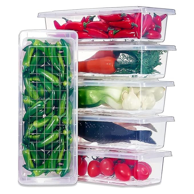 Bimex Fridge Storage Boxes (Pack of 6), Fridge Organizer with Removable Drain Plate Fridge Storage Containers Keeps Fruits, Vegetables, Meat, Fish Fresh Longer 1500 ML Container Box (B0DB8NTS4R) Amazon Price History, Amazon Price Tracker