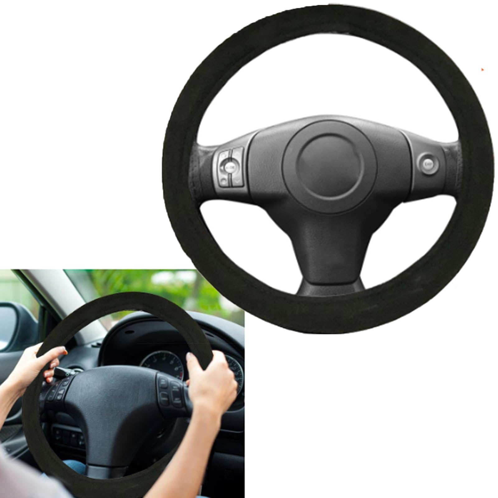 12V Heated Steering Wheel Cover, 15 Inch Cordless Rechargeable Car Heated Steering Wheel Cover, Hand Warmer Suede 5 Seconds Fast Heating