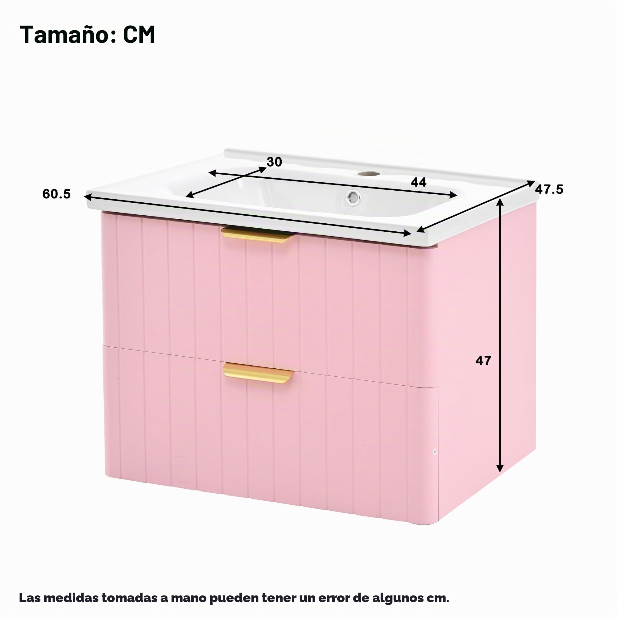 Armario colgante para lavabo individual, color rosa, 50 x 60 cm, con lavabo, doble almacenamiento, MDF resistente a la humedad, ahorra espacio