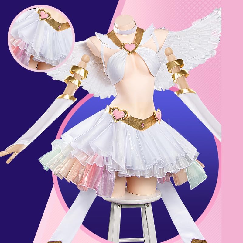 Angel Cosplay Women Anime Costumes White Top Skirt Outfit with Heart Accessories for Halloween Party image 3