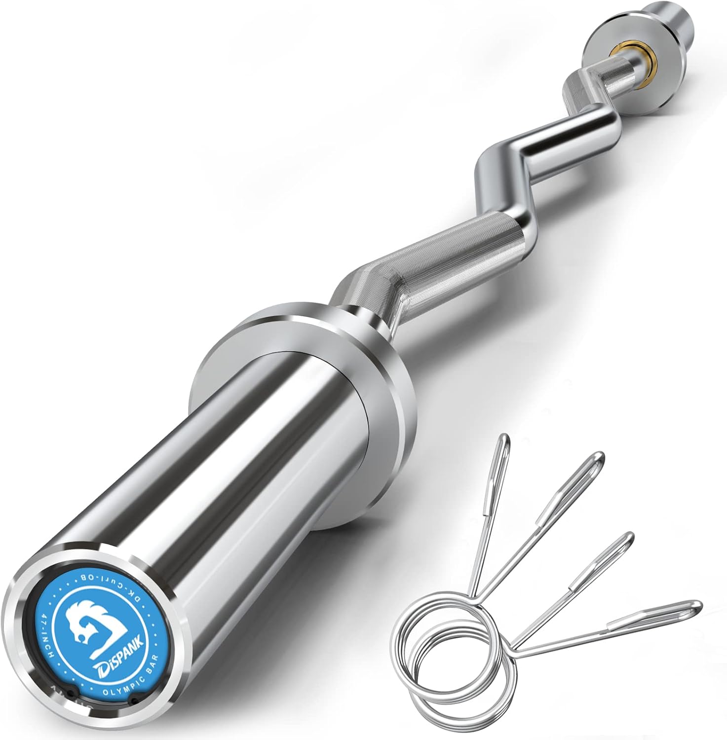 DISPANK Olympic Bar 47 Inch Straight Weight Bar with 2 Collars, Solid Chrome Barbell Weights Lifting Power Lifting (500 lbs Weight Capacity) for 2-Inch Plates