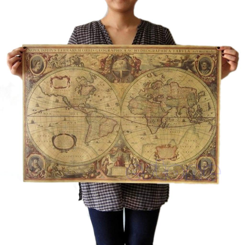 Globe Carte du Monde Vintage Rétro Affiche Mat Papier Brun 71x50cm