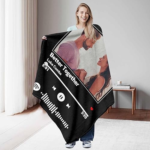 Miniatura 4 de Manta de música personalizada con código de Spotify, mantas personalizadas con fotos para parejas amantes, mantas de franela personalizadas con
