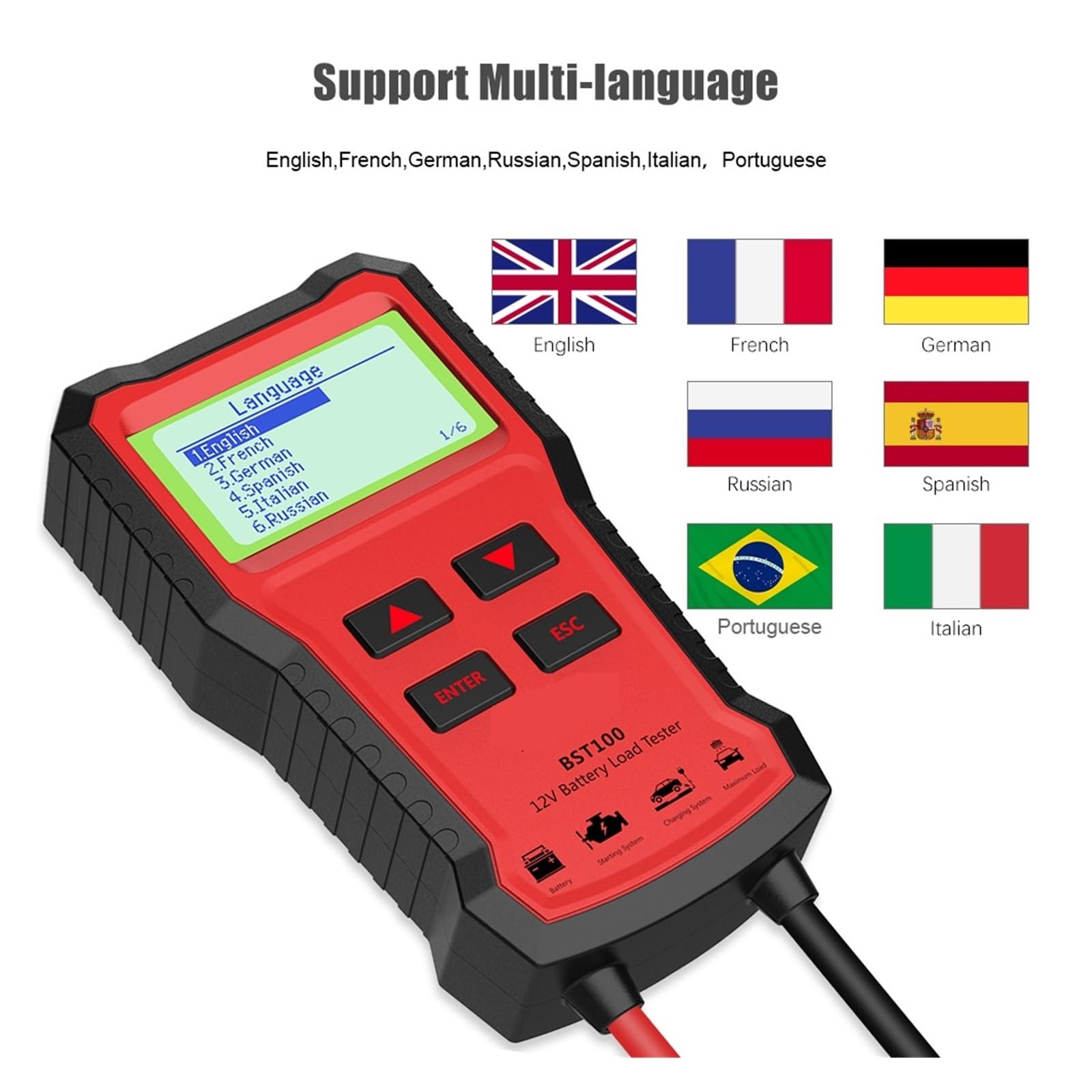 BST100 Tester akumulatora samochodowego Analizator systemu akumulatora Automatyczne ładowanie Test rozruchu Tester obwodów Skaner Narzędzie do motocykla,Szeroki Zakres Testowy