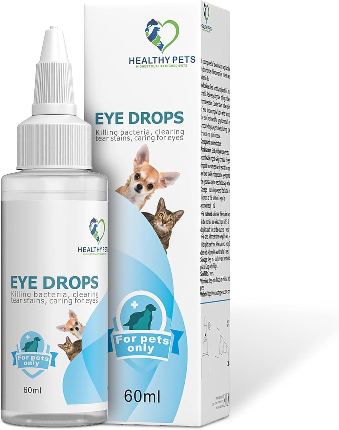 Healthy Pets Gotas para Ojos de Perros y Gatos 60ml - Lavado de Ojos Anti-inflamatorio para Perros y Gatos - Gotas para Infecciones Oculares - Loción Ocular Hidratante