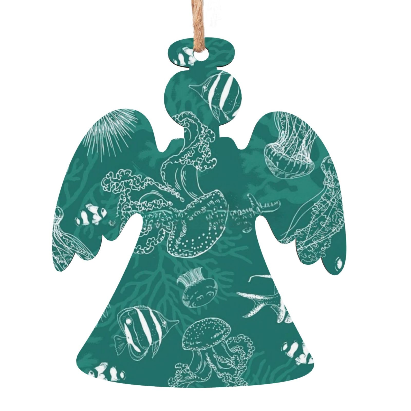Dolphins Flowers Sea Starfish Coral Seashell Print Wooden Christmas Decorations,Christmas Tree Ornaments Christmas Wooden Gift Tags