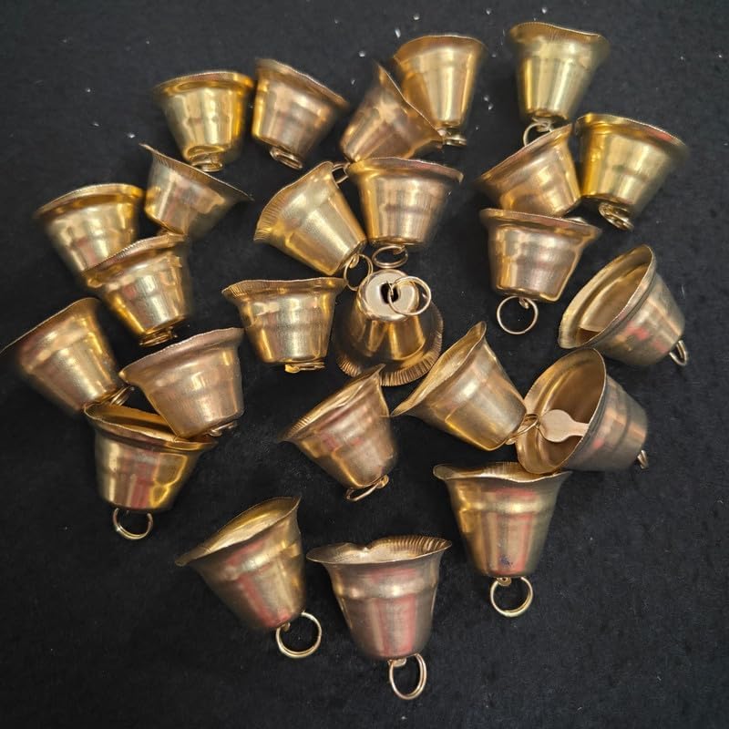 Image of Set of 25 Golden Metallic Bells for DIY Crafts, Pooja Mandir, Christmas Tree, Toran, Latkan & Festive Home Decoration