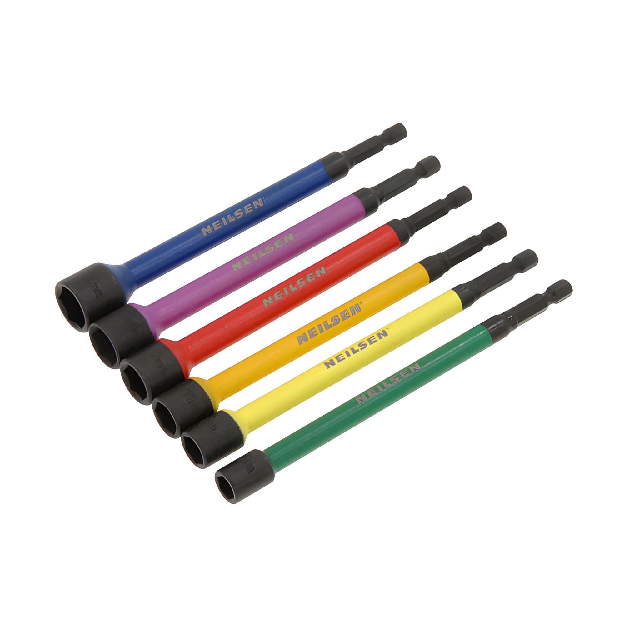 Neilsen CT6599 Magnetic Nut Setter Set, 6-Piece, Color-Coded, 1/4-Inch Hex Drive, Secure Hold