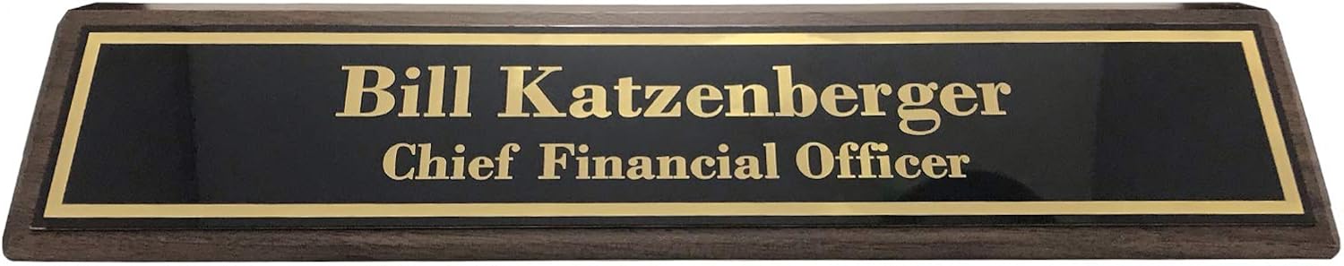 Solid Walnut Desktop Nameplate Holder with Custom Engraved Brass Nameplate (10" x 2")