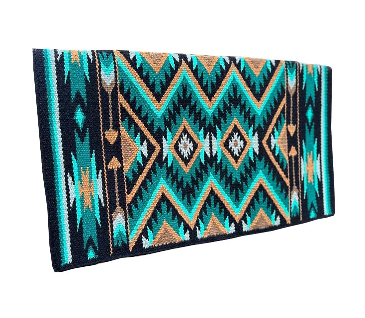 Tapis de selle western bleu turquoise et noir en laine de Nouvelle-Zélande fait main tapis de selle équitation - France