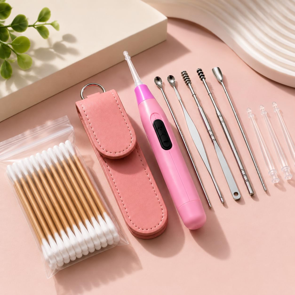 ear cleaning kit combo pack with led ear cleaner and 100 cotton buds | 7 pcs metal tools, led light