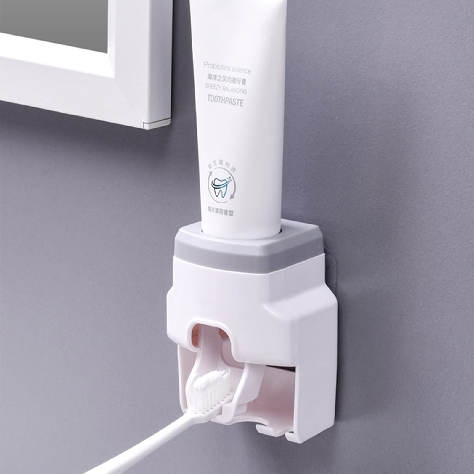 Cocoarm Dispenser Automatico per Dentifricio, Spremidentifricio a Parete in ABS con Portaspazzolino, Adesivo Senza Fori, Design di Scarico Antipolvere per Bagno Adulti Bambini (GREY)