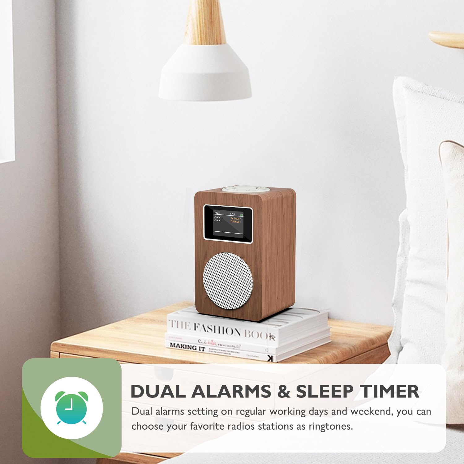 MD4 Radio Dab,Radio Digital Dab Plus,con Altavoz Bluetooth,Radios FM de Cocina de Red y Batería,Pantalla a Color,40 Presintonías,Alarma,Puerto para Auriculares,Caja de Madera-Acabado Nogal
