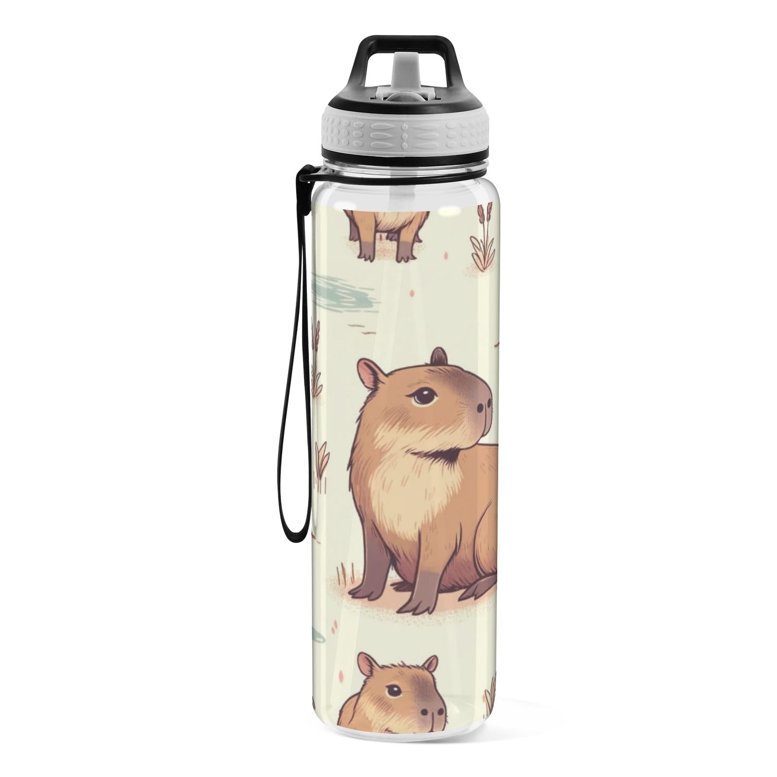 ZenithAura Trinkflasche Mit Capybara-Motiv | Mit Strohhalm & Auslaufsicher | Süßes Kawaii Design Für Unterwegs