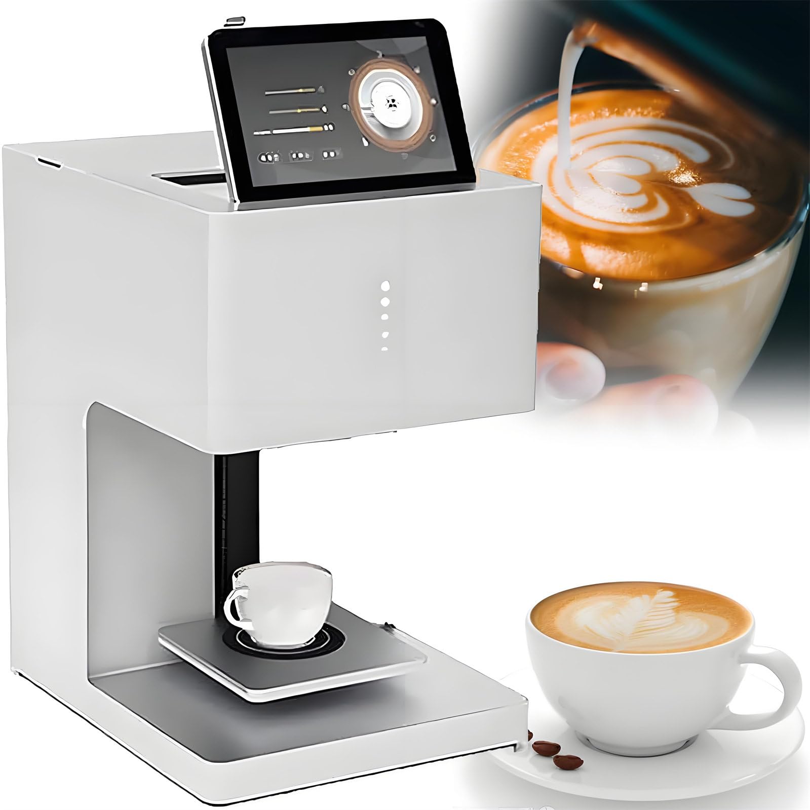 Drukarka Do Kawy Latte Art 3D - Drukarka Do Kawy Z Wi-Fi I Ekranem Dotykowym, Skanowanie Kodów Qr, Drukowanie Spersonalizowanych Zdjęć, Ciasta, Desery, Piwo, Ciastka, Chleb White