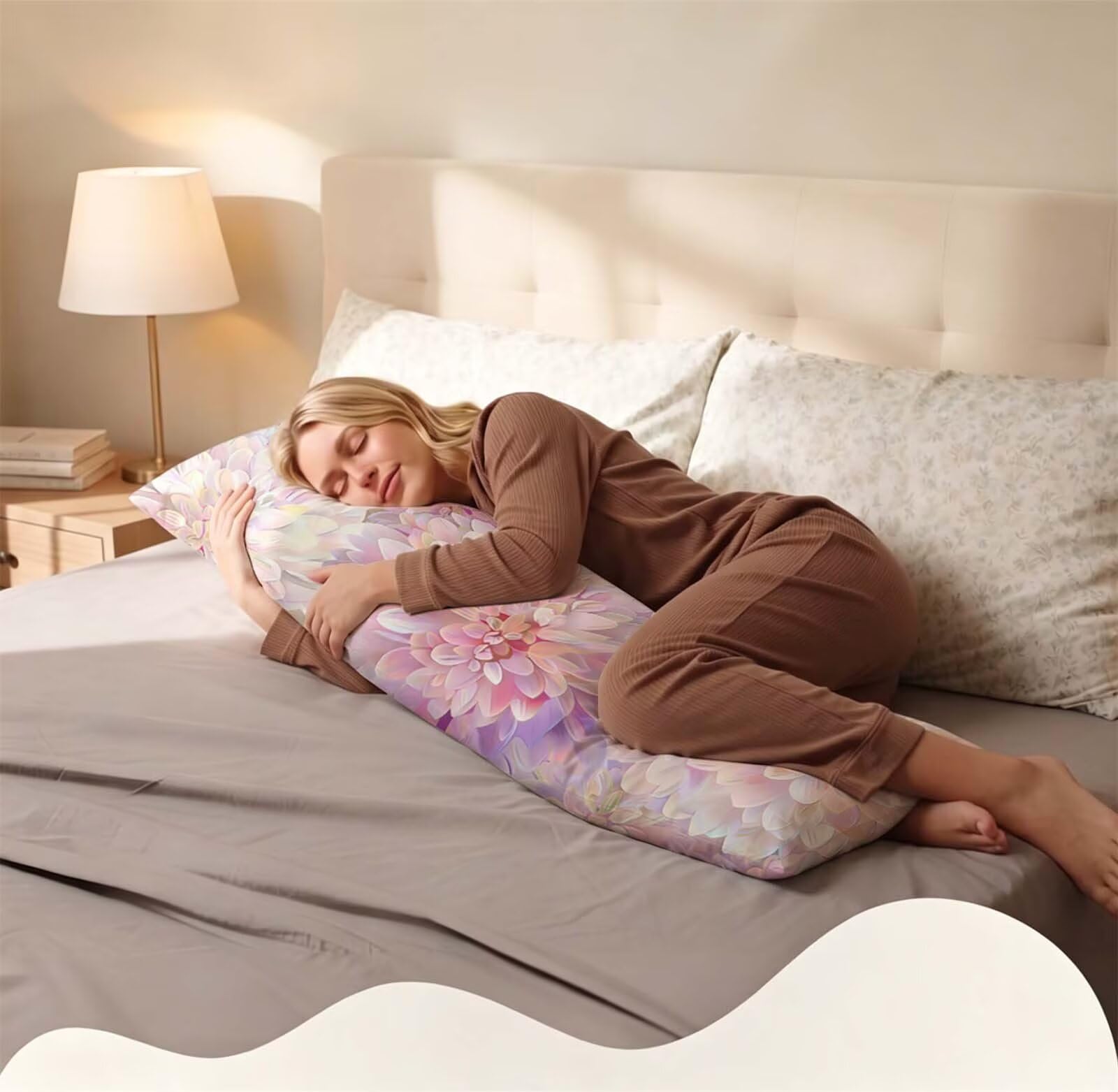 Rosa-24 Federe Cuscino Letto 50 x 150 cm, Grande Cuscini per Divano Lino, | Doppia Faccia Stampa, Fiore-8 Fodera per Cuscino Decorativa, con Cerniera, Cuscino per Dormire Sul Fianco j-150