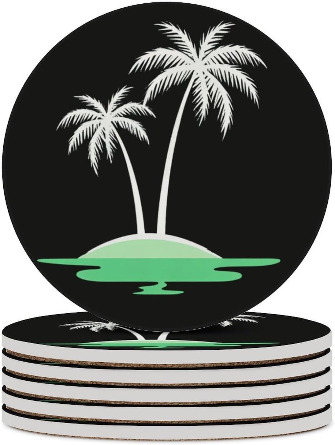 Palm Trees Funny Round Ceramic Coasters for Drink Absorbent Cup Holders Tabletop Protection