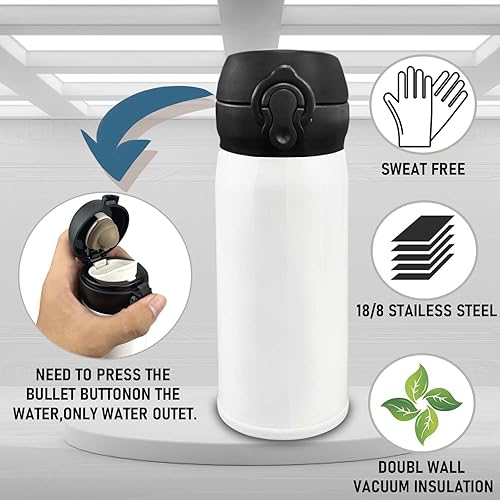 Miniatura 4 de AiHeart Botella de agua de sublimación para niños, 10 onzas, acero inoxidable en blanco para niños, botella de agua deportiva aislada al vacío de