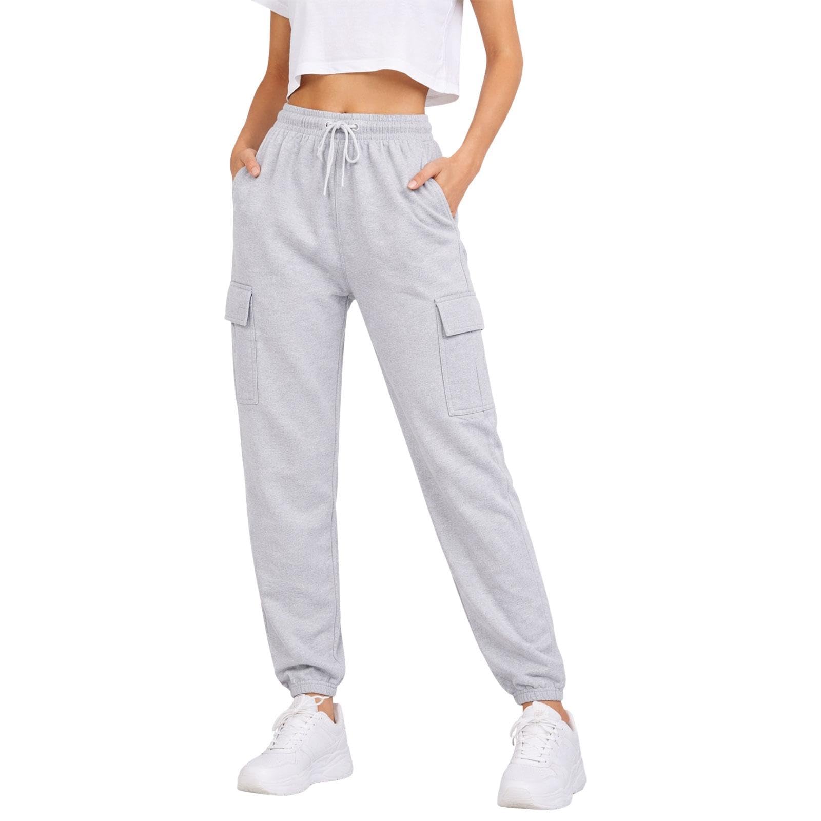 True Face Ladies Trousers Fleece Womens Joggers Cargo Combat Bottoms Casual Elasticated Women Sweatpants with Pockets Grey 2XL