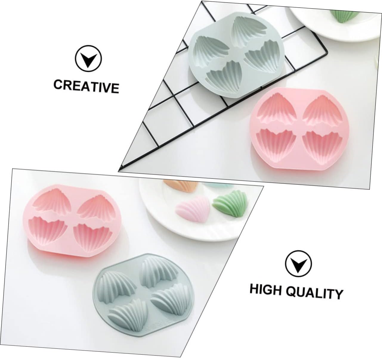 4pcs Cavity Heart Shape Silicone Cake Molds for Baking Non-stick Madeleine Molds for Cakes Biscuits Treats for Home Baking