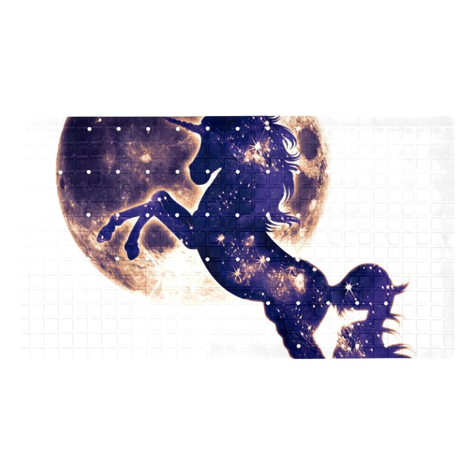 Rutschfeste Badematten für Badezimmer, Motiv: Einhorn mit Mond und Galaxie, rechteckig, maschinenwaschbar, 39 x 70 cm