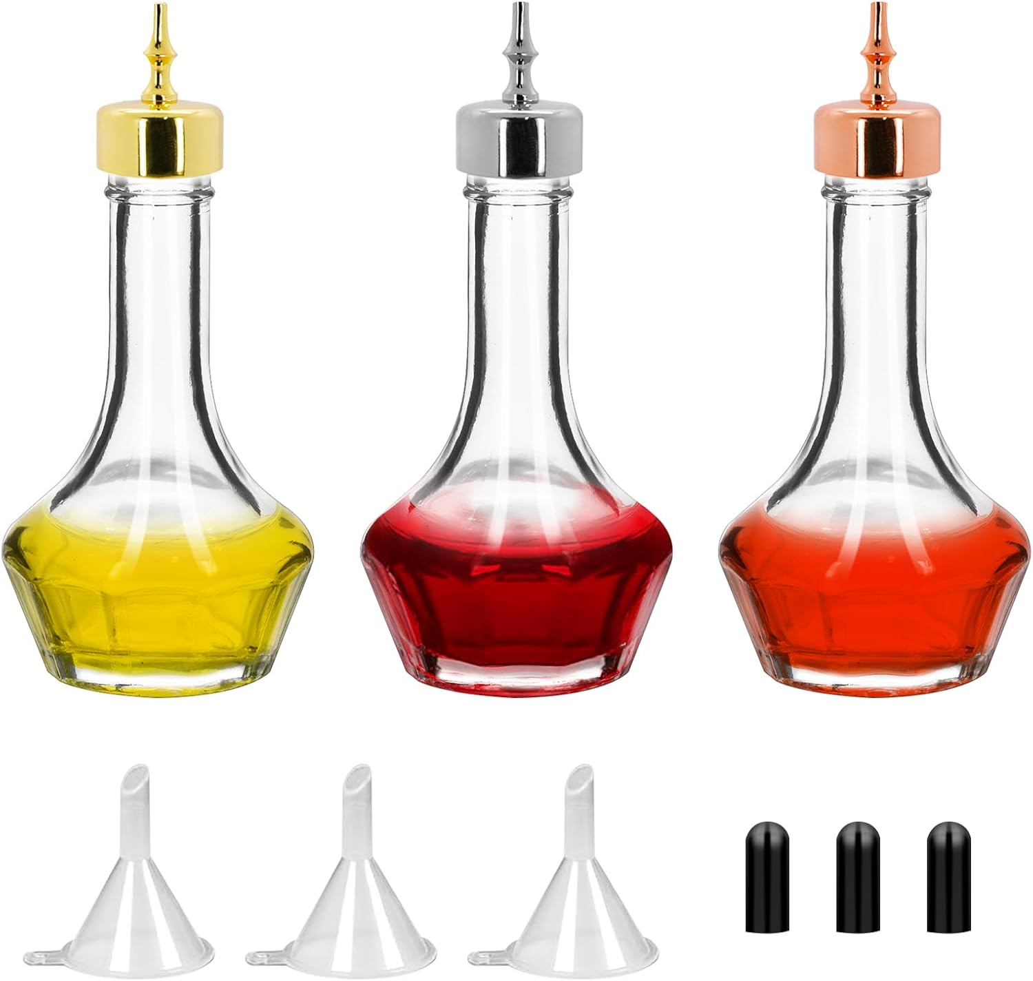 Set de 3 Botellas para Bitters de Vidrio, 1.7 oz, con Tapa de Aleación