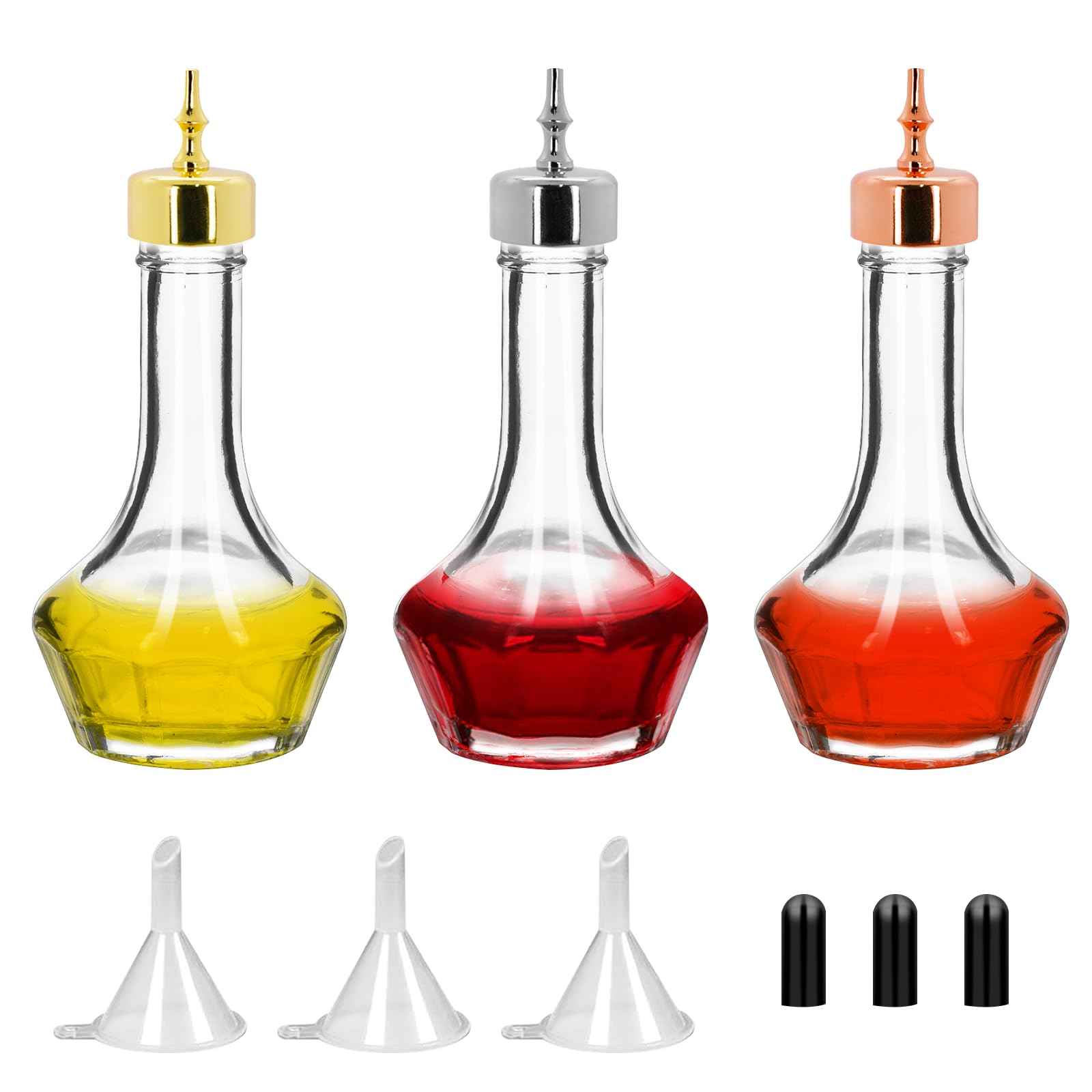 eispap 3 Pcs Bitters Bottle, Glass Dasher Bottle 1.7oz, Decorative Professional Bar Tool for Cocktail Great for Bartender Home Bar Restaurant with Alloy Cap