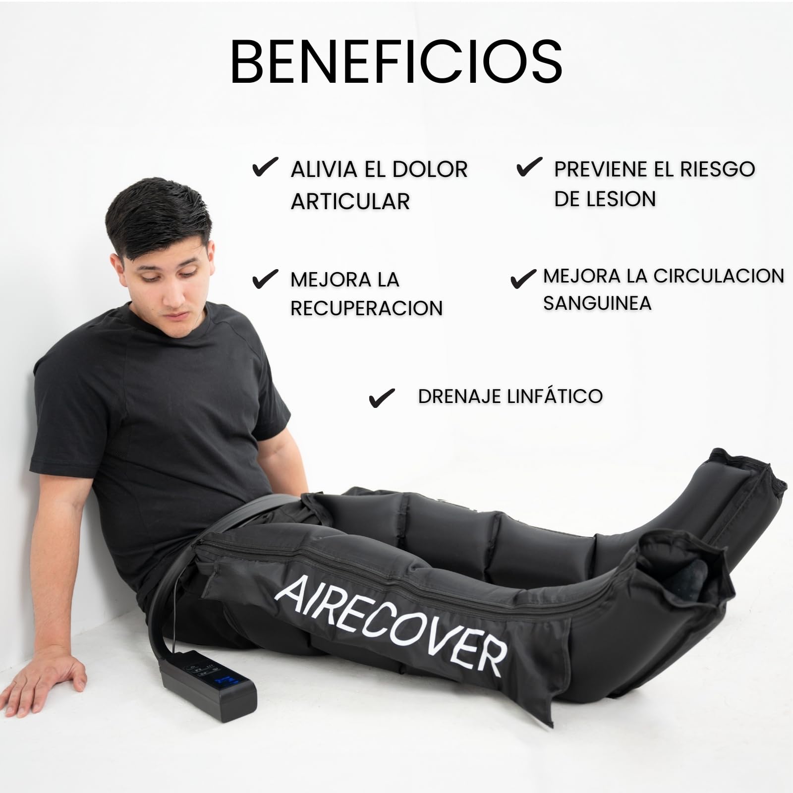Presoterapia para Casa, Masajeador de Piernas y Pies Cansados para Mejora la Circulación Recuperación, Muscular Drenaje Linfático, Portátil con Bolsa (M:170-182 CM)