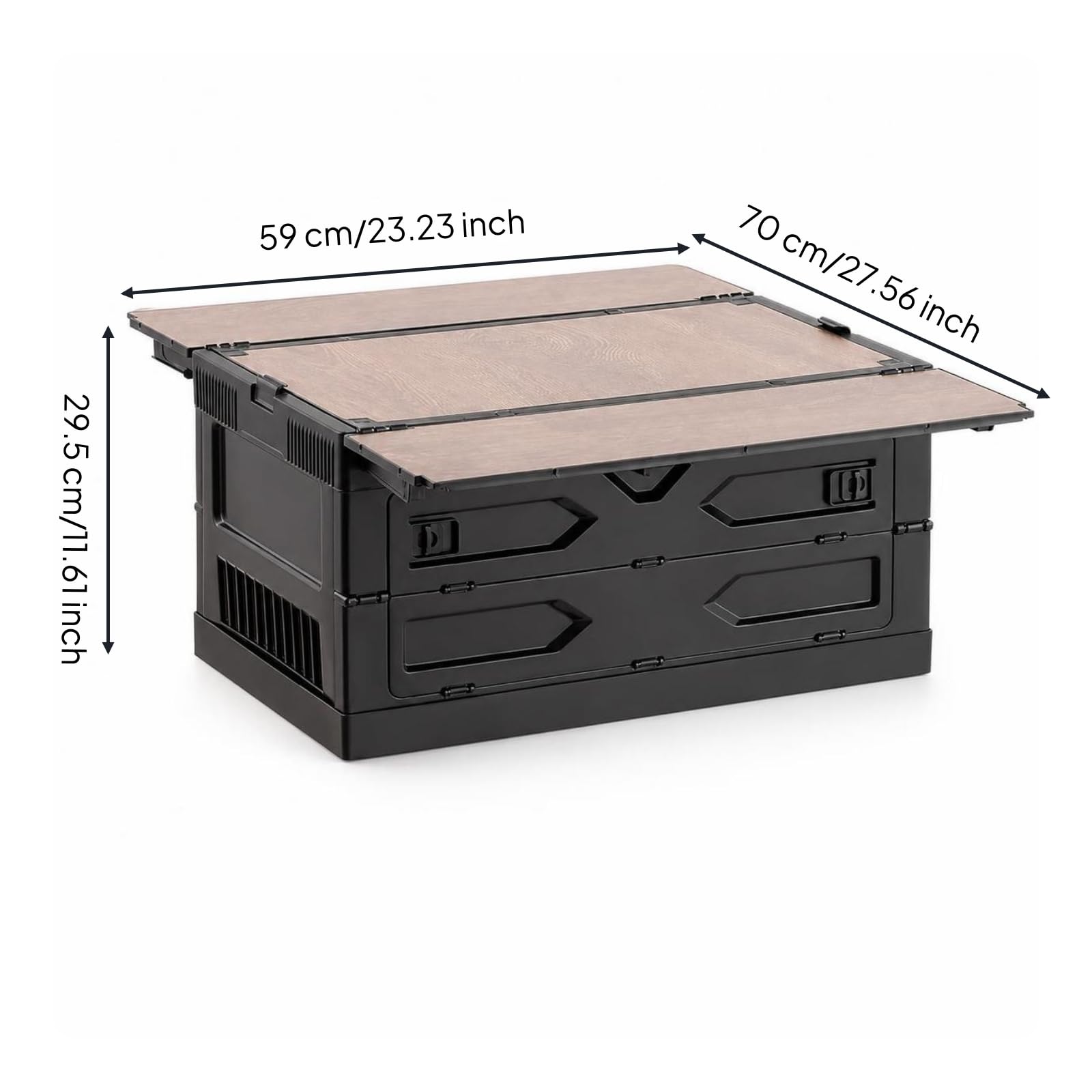 Faltbox mit Holz faltbar klappbox mit Frontöffnung klappbar Campingtisch Stauraum für Wohnmobilbesitzer, Camping, Kofferraum, Grauweiß, Flache Oberfläche Ohne Halterung