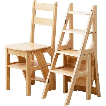 Folding Library Ladder Solid Wood Step Ladders Step Chair Foldable 4 Step Stool Dual Purpose Step Ladders 4 Steps Climbing Step Display Stand Flower Stand Color Wood S 46x35