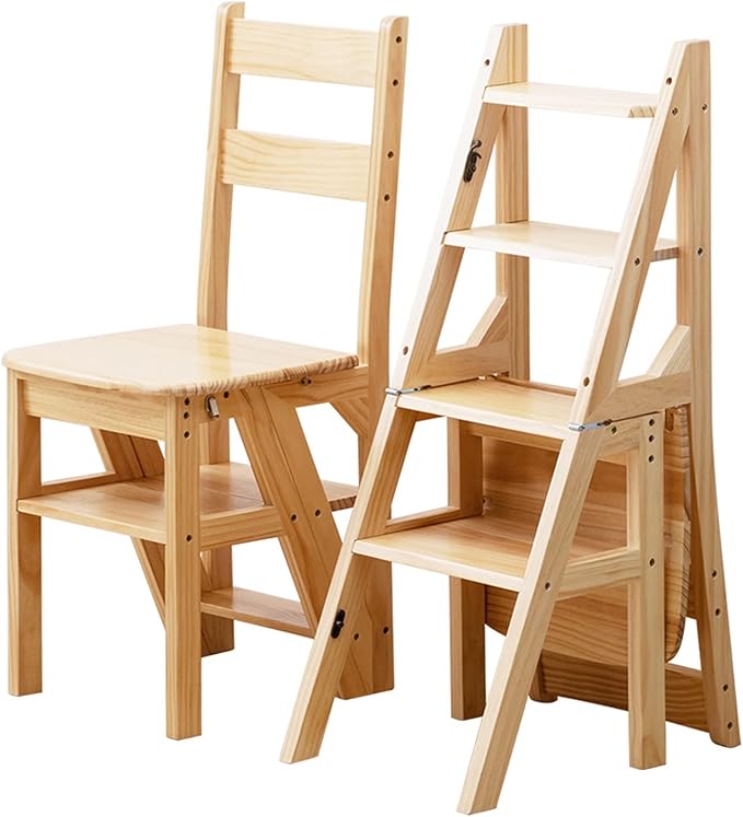 Solid Wood Folding Library Ladder Chair Step Ladders Step Chair