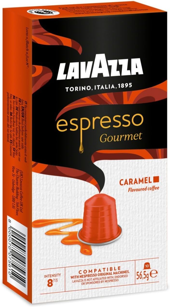 Lavazza, Espresso Gourmet Caramel, Nespresso Original Machine-Compatible Coffee Capsules, with The Natural Caramel Aroma, 100% Arabica, Intensity 8/13, Medium Roast, 1 Pack of 10 Pods