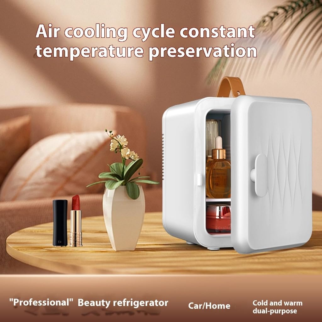 Small Refrigerator 6L Mini Fridge For Dorm Car Office Multi Compartment Coolers And Warmer Fridges With Handle For SkinCare (White)