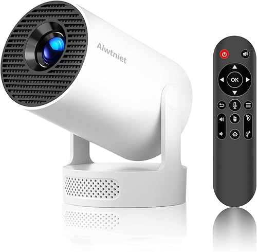 Mini proyector 4K, proyector inteligente portátil con WiFi 6 y Bluetooth 5.4, altavoz base de sonido de 5 W, Keystone automático giratorio de 180,