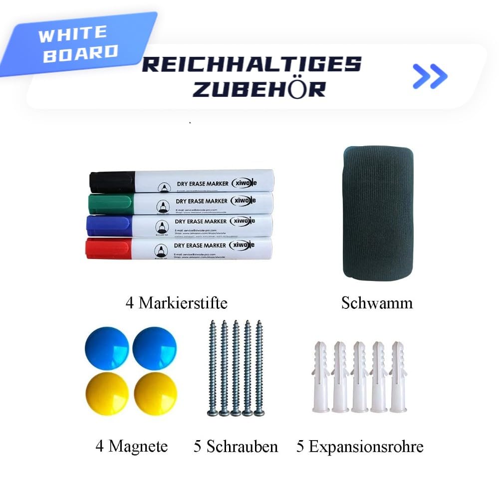 XIWODE Pizarra blanca 90 x 60 cm con bandeja para rotuladores, pizarra magnética grande, pizarra magnética, con superficie resistente a los arañazos, tipo metal duradero