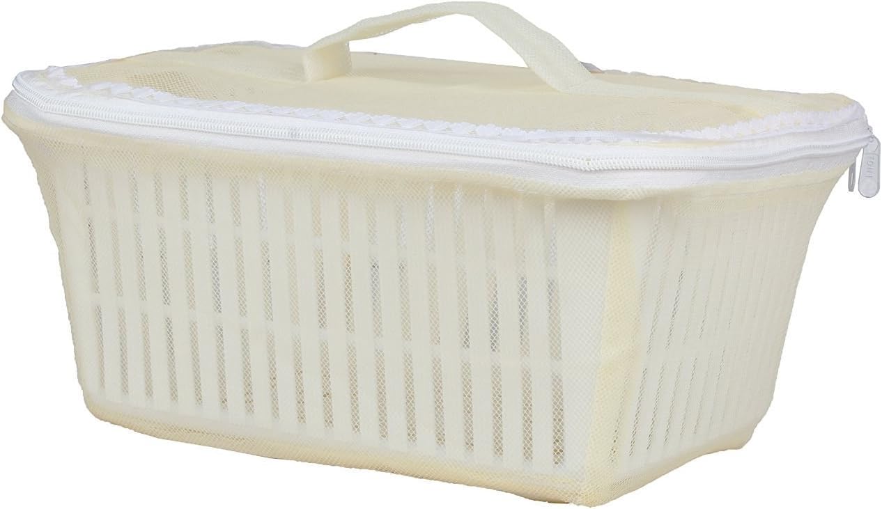 Tanyash Plastic Striped Fruit Basket with Cover (Off White, Pack of 1)