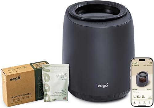 Vego Compostador de cocina, compostador eléctrico de 4 litros, 5 modos de compostaje inteligente a base de peso con aplicación, sin olor, limpieza