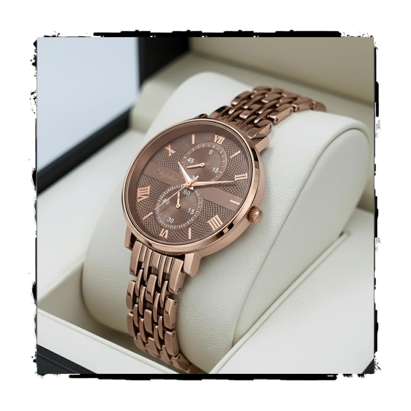 Women's Luxury Black Analog Watch – Rose Gold Roman Numerals with Stylish Metal Chain Strap Wrist Watches for Women's & Girls&Miss&Ladies
